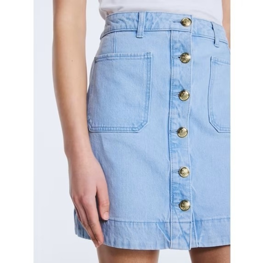 FREE ASSEMBLY Full Button Front Denim Mini Skirt‎ Sz 2 Light Blue Wash Jeans NWT